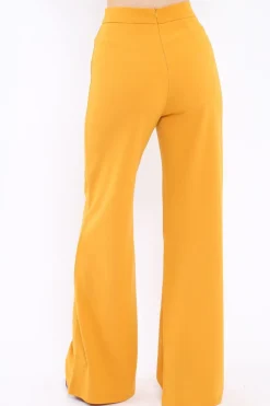 Rebellious Fashion Mustard High Waist Flare Trousers -Tisha