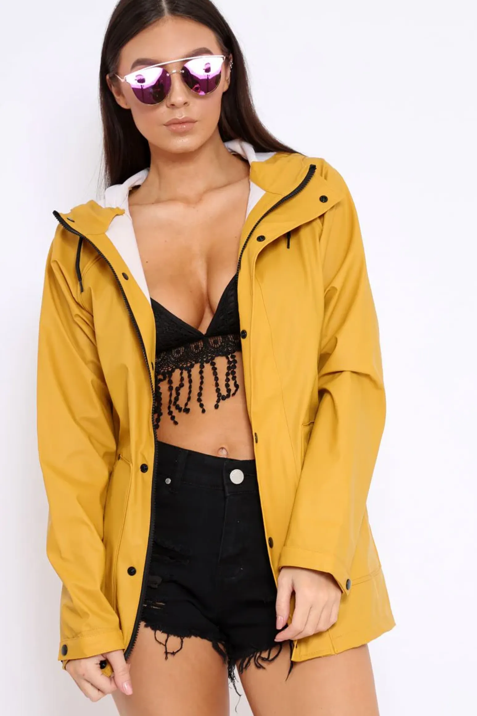 Rebellious Fashion Mustard Hooded Rain Jacket - Fox