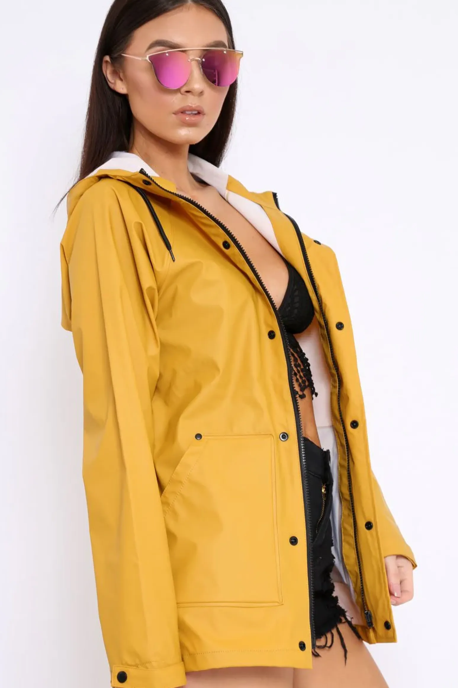 Rebellious Fashion Mustard Hooded Rain Jacket - Fox