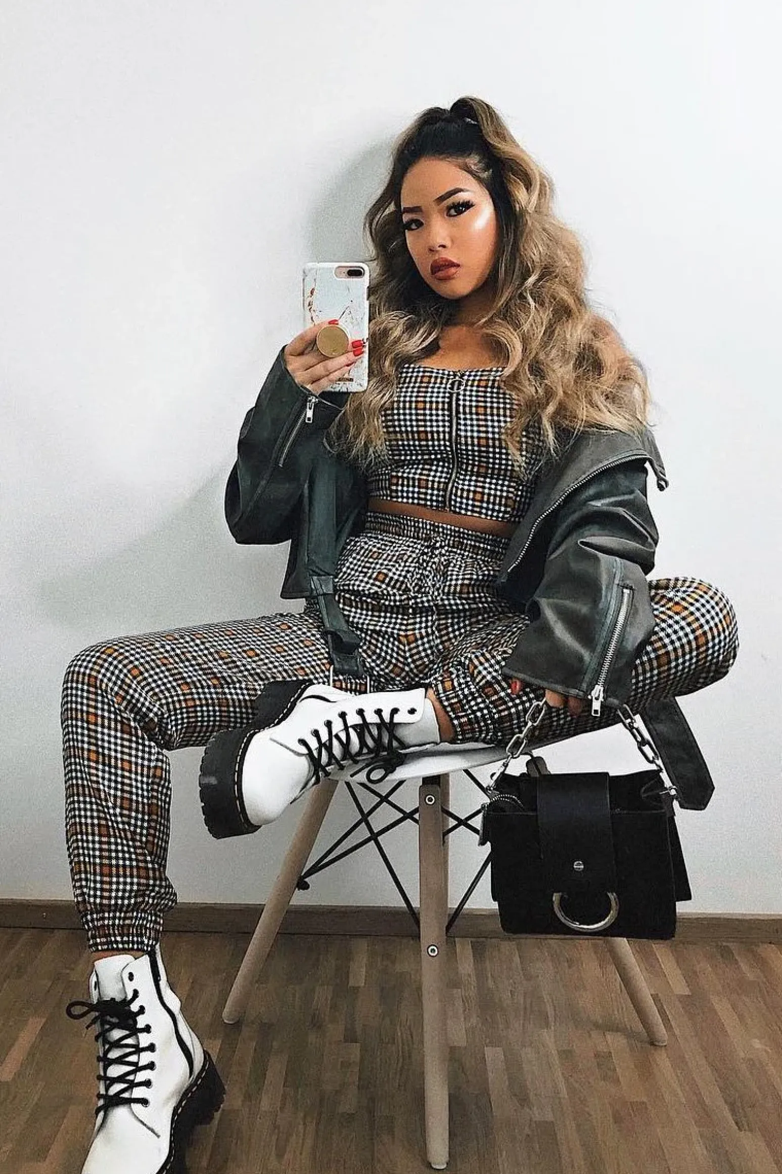 Rebellious Fashion Mustard Houndstooth Crop Top Cuffed Trousers Co-Ord - Kila