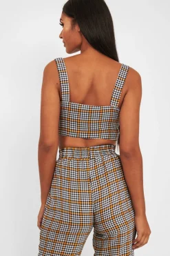 Rebellious Fashion Mustard Houndstooth Crop Top Cuffed Trousers Co-Ord - Kila