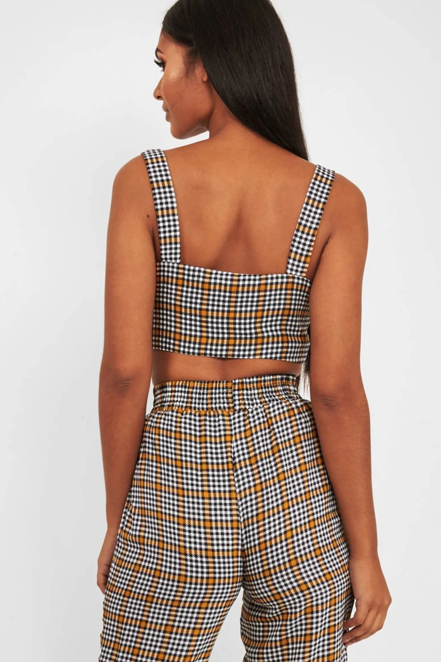 Rebellious Fashion Mustard Houndstooth Crop Top Cuffed Trousers Co-Ord - Kila
