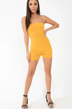 Rebellious Fashion Mustard Jersey Bandeau Playsuit - Cristyn