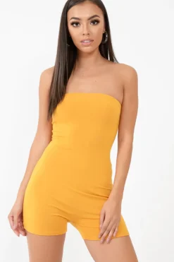 Rebellious Fashion Mustard Jersey Bandeau Playsuit - Cristyn