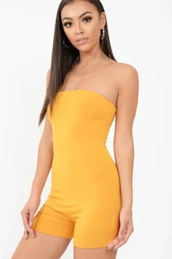 Rebellious Fashion Mustard Jersey Bandeau Playsuit - Cristyn