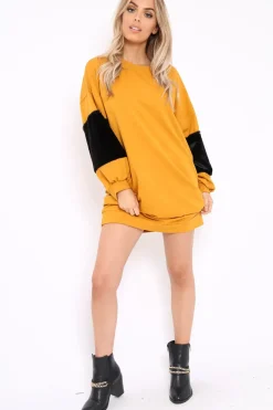 Rebellious Fashion Mustard Jumper Dress with Fur Sleeves - Paris