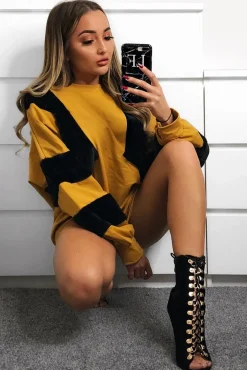Rebellious Fashion Mustard Jumper with Fur on Front and Sleeves - Mercedes