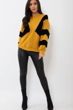 Rebellious Fashion Mustard Jumper with Fur on Front and Sleeves - Mercedes