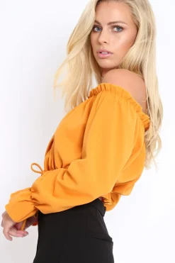 Rebellious Fashion Mustard Key Hole Bust Crop Top - Caitie