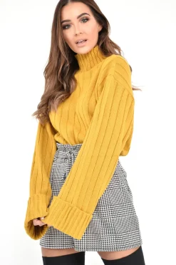 Rebellious Fashion Mustard Knit High Neck Jumper - Jaelynn