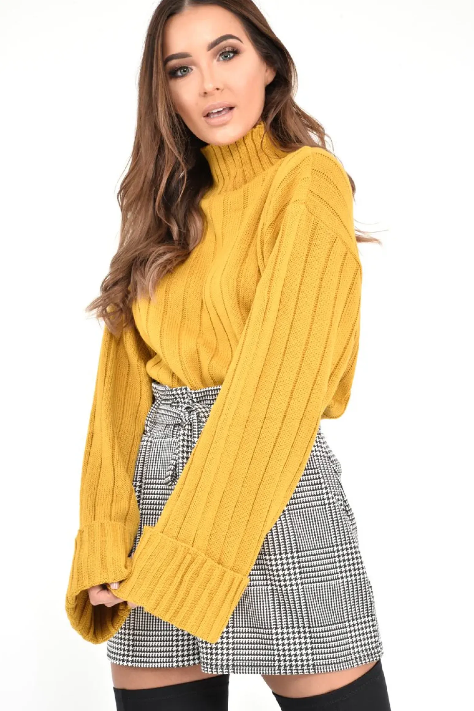 Rebellious Fashion Mustard Knit High Neck Jumper - Jaelynn