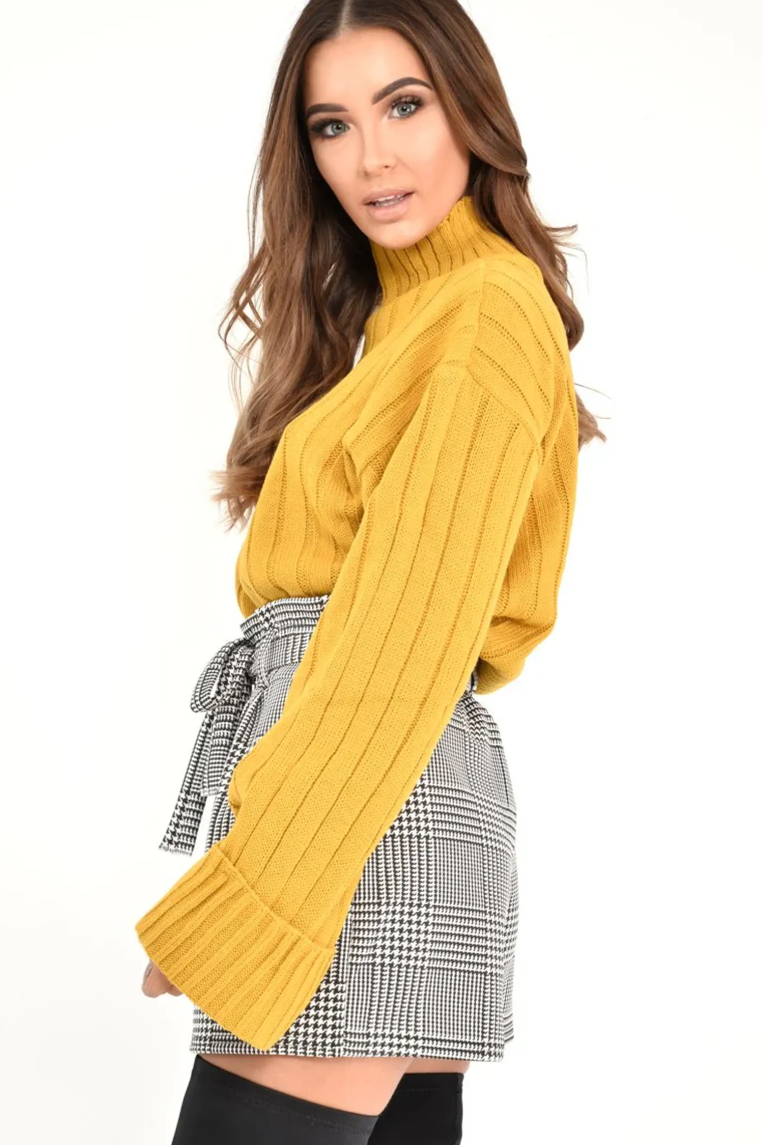 Rebellious Fashion Mustard Knit High Neck Jumper - Jaelynn