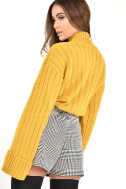 Rebellious Fashion Mustard Knit High Neck Jumper - Jaelynn