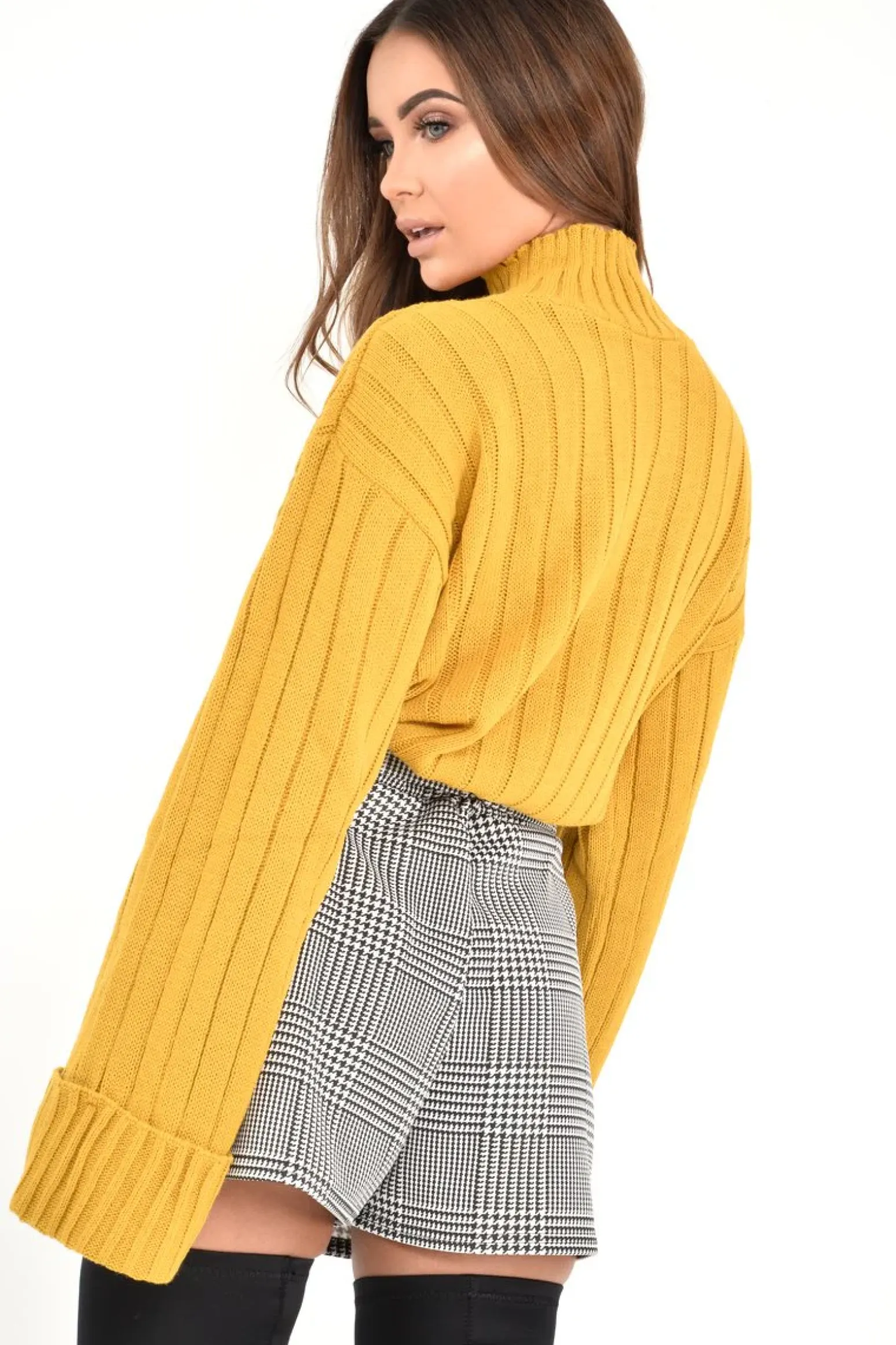 Rebellious Fashion Mustard Knit High Neck Jumper - Jaelynn