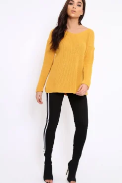 Rebellious Fashion Mustard Knitted Jumper with Bow Back - Oliviah