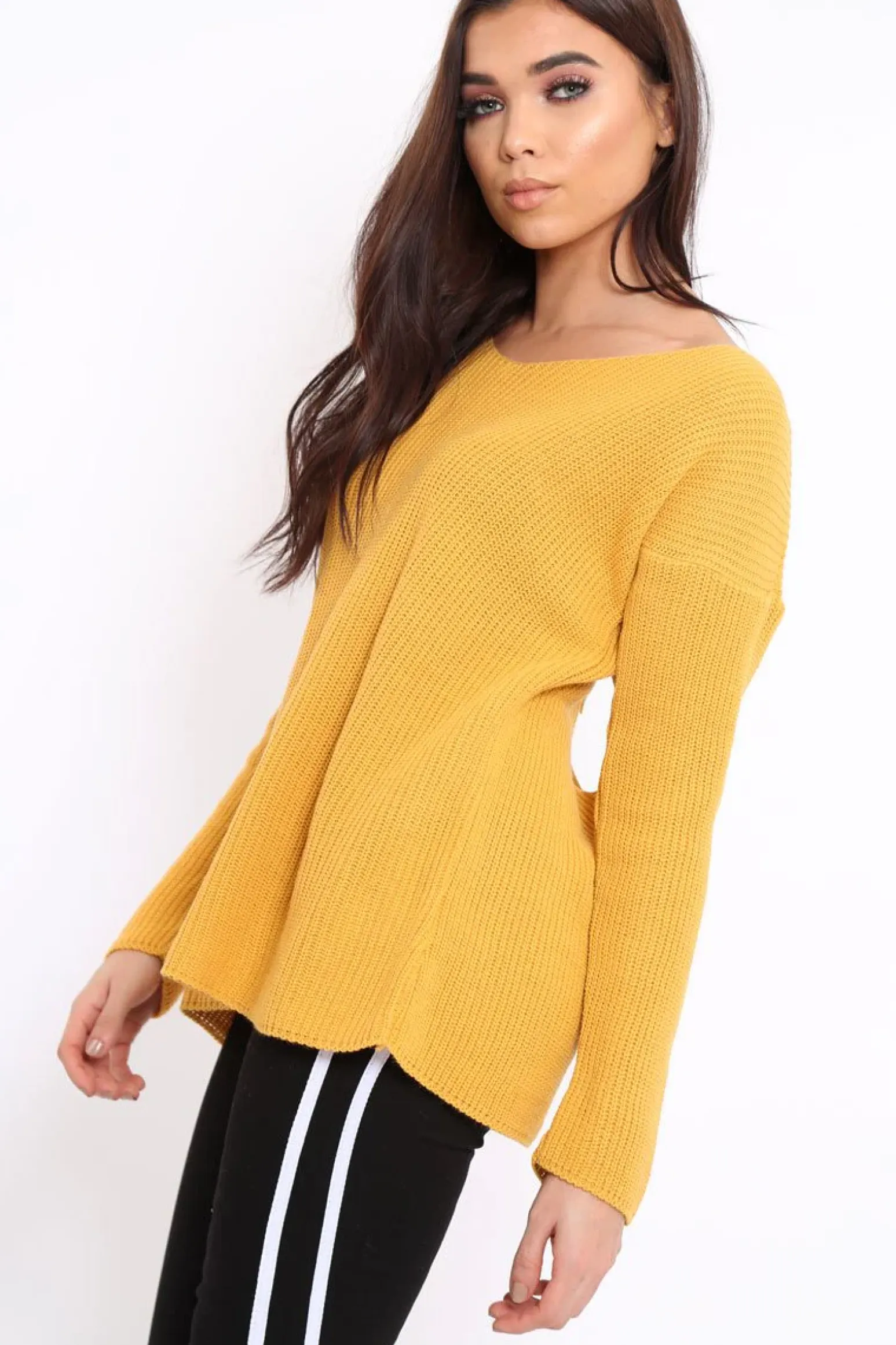 Rebellious Fashion Mustard Knitted Jumper with Bow Back - Oliviah