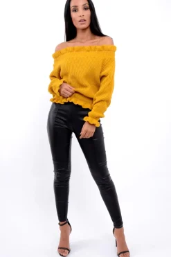 Rebellious Fashion Mustard Knitted Ruffle Jumper with Elasticated hems - Eve