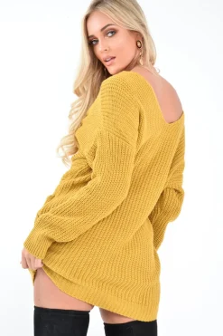 Rebellious Fashion Mustard Knot Front Jumper Dress - Hydee