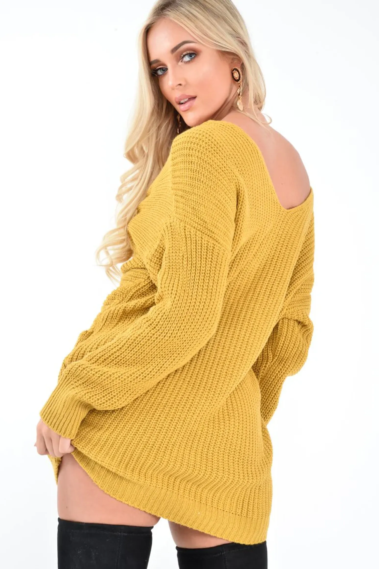Rebellious Fashion Mustard Knot Front Jumper Dress - Hydee