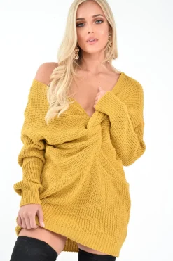 Rebellious Fashion Mustard Knot Front Jumper Dress - Hydee