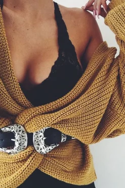 Rebellious Fashion Mustard Knot Knit Jumper - Kerri