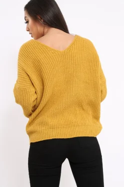 Rebellious Fashion Mustard Knot Knit Jumper - Kerri