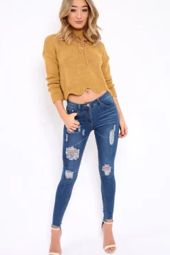Rebellious Fashion Mustard Lace up Jumper - Deena