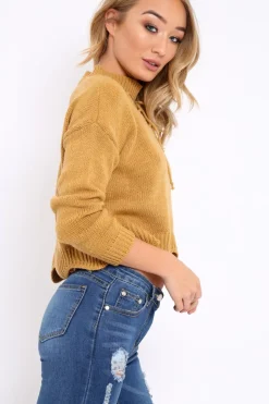 Rebellious Fashion Mustard Lace up Jumper - Deena