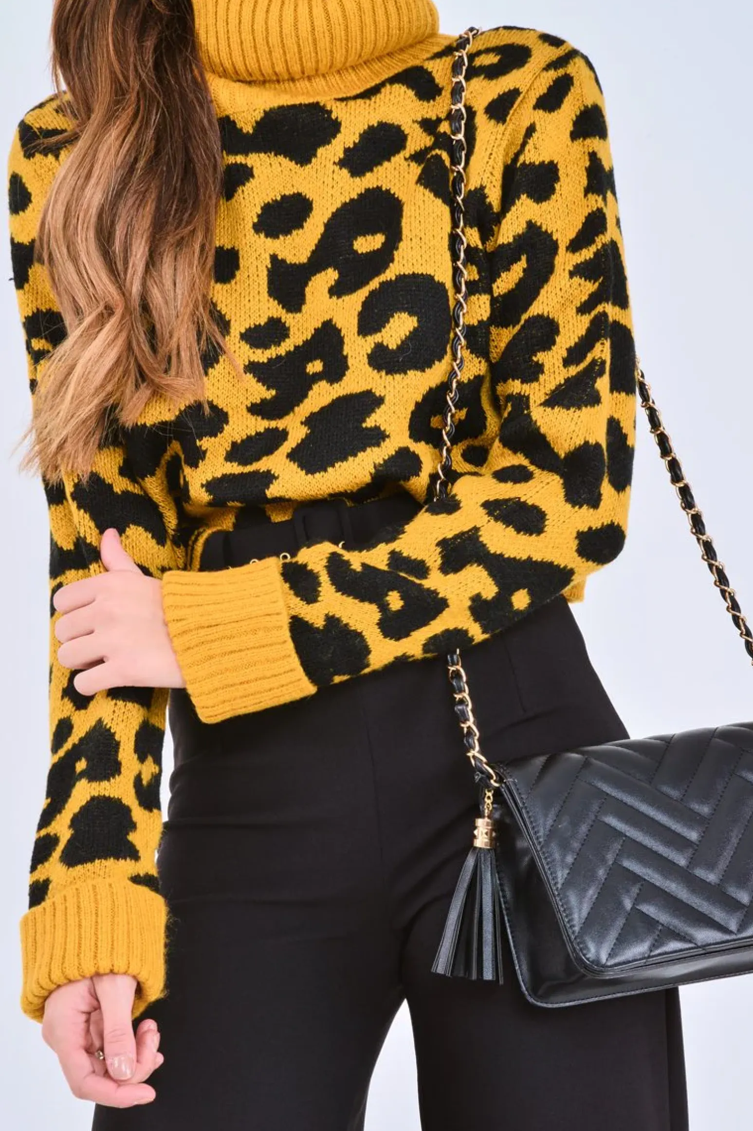 Rebellious Fashion Mustard Leopard Crop Roll Neck Jumper - Halley