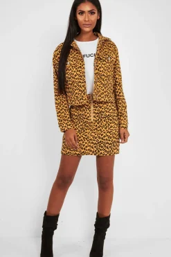 Rebellious Fashion Mustard Leopard Crop Trucker Jacket And Skirt Co-ord - Adalay