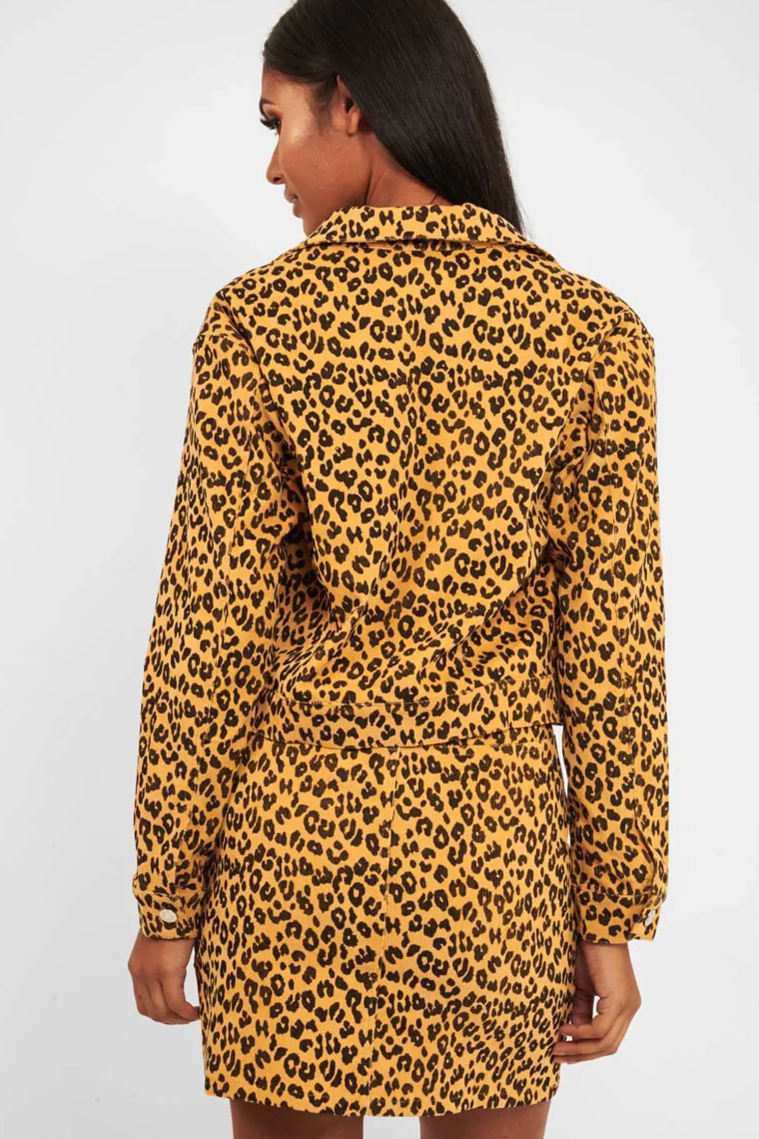 Rebellious Fashion Mustard Leopard Crop Trucker Jacket And Skirt Co-ord - Adalay
