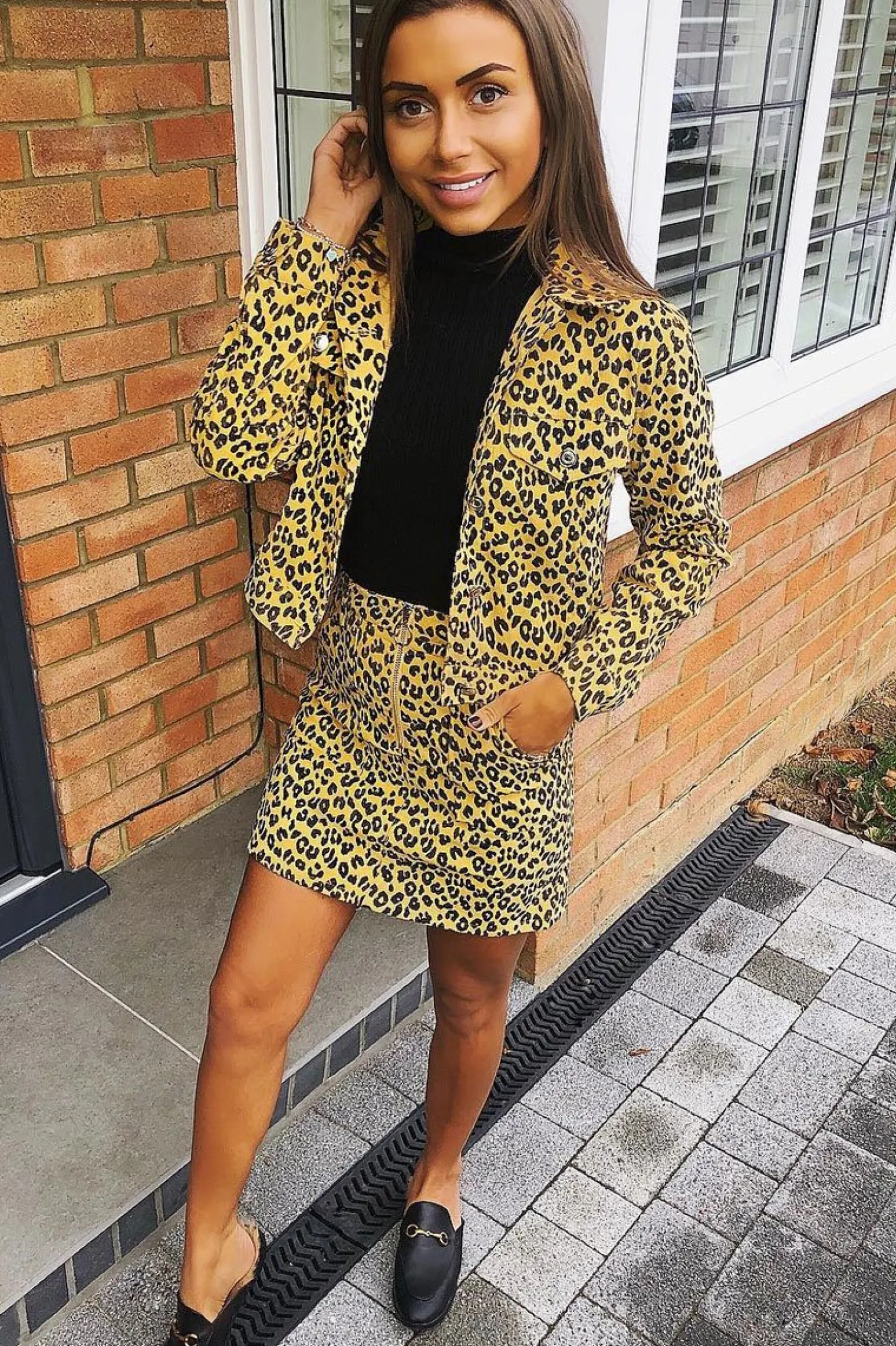 Rebellious Fashion Mustard Leopard Crop Trucker Jacket And Skirt Co-ord - Adalay