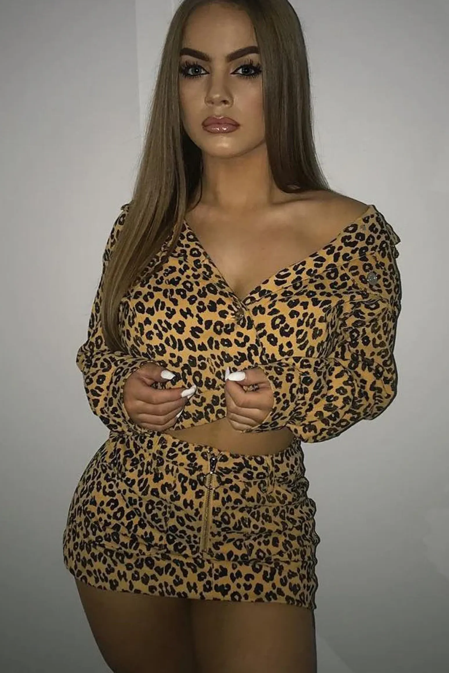 Rebellious Fashion Mustard Leopard Crop Trucker Jacket And Skirt Co-ord - Adalay