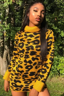 Rebellious Fashion Mustard Leopard Roll Neck Jumper - Deona