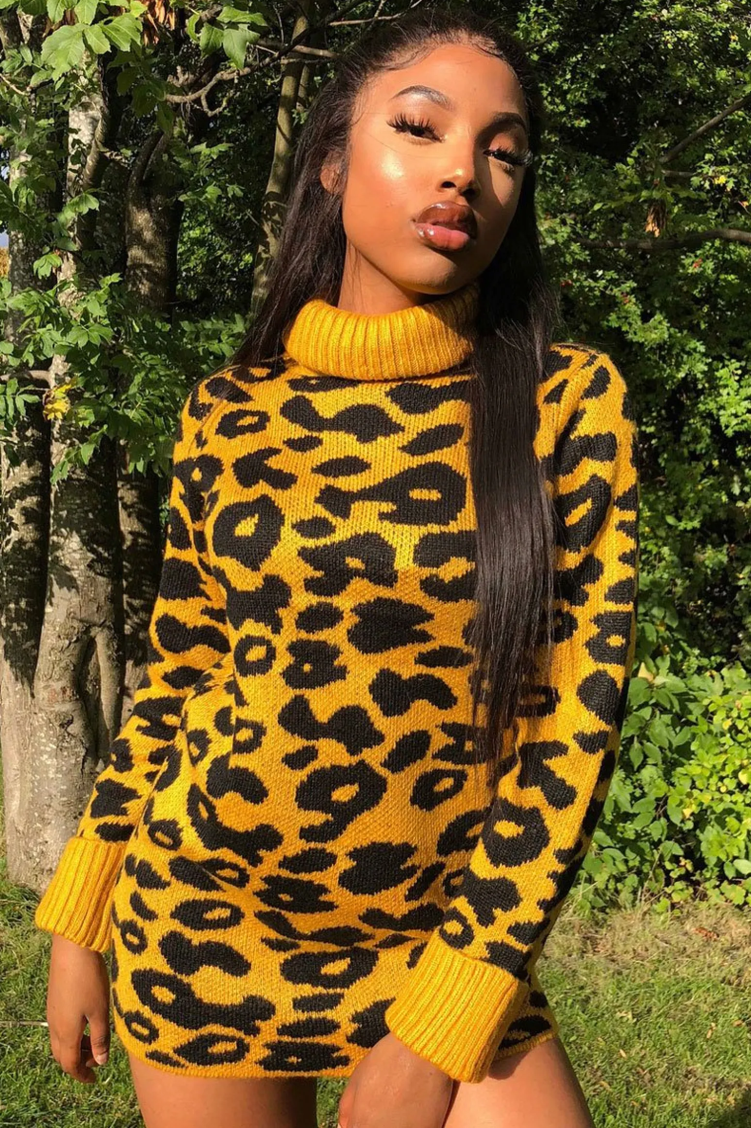 Rebellious Fashion Mustard Leopard Roll Neck Jumper - Deona