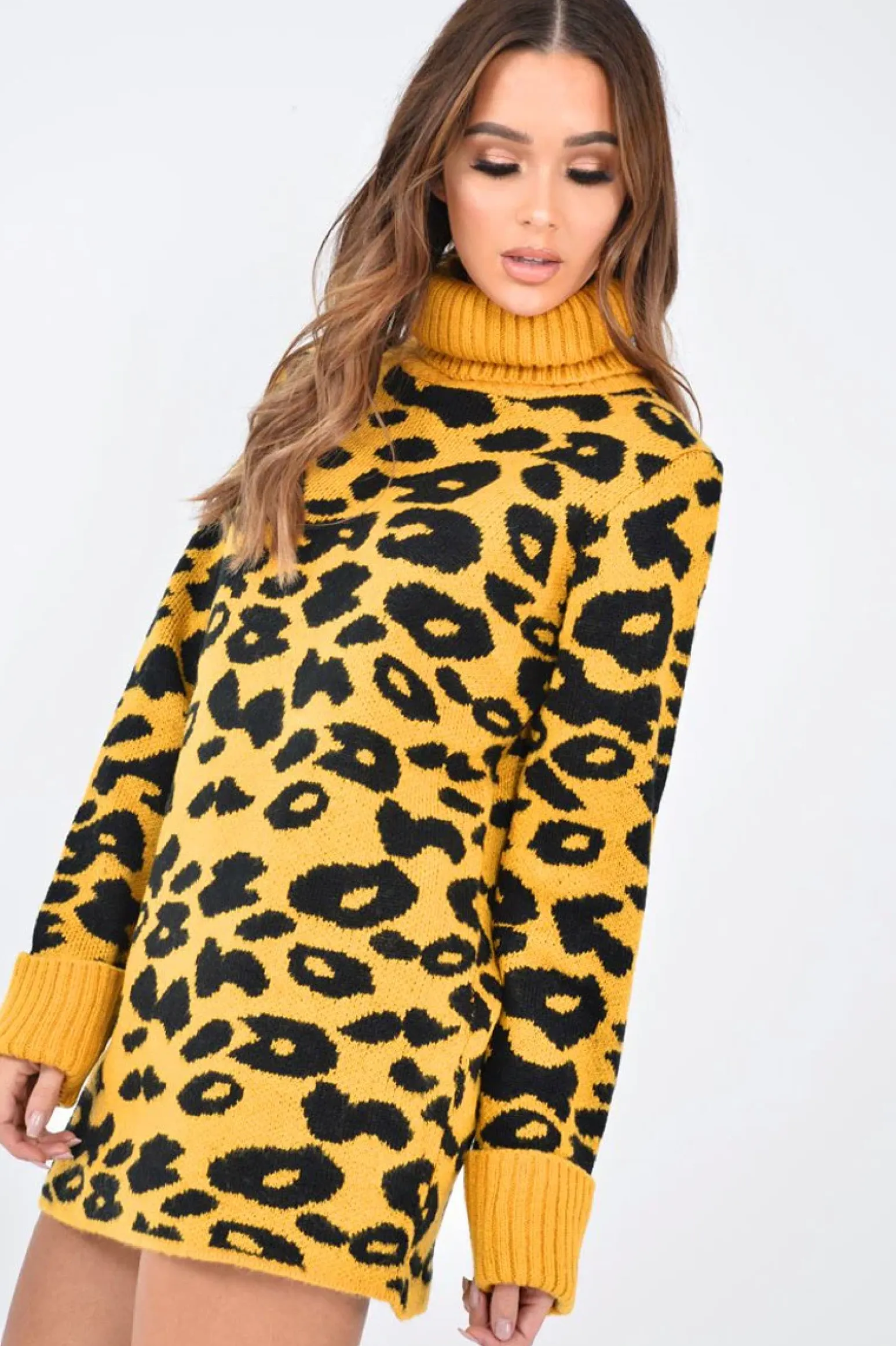 Rebellious Fashion Mustard Leopard Roll Neck Jumper - Deona