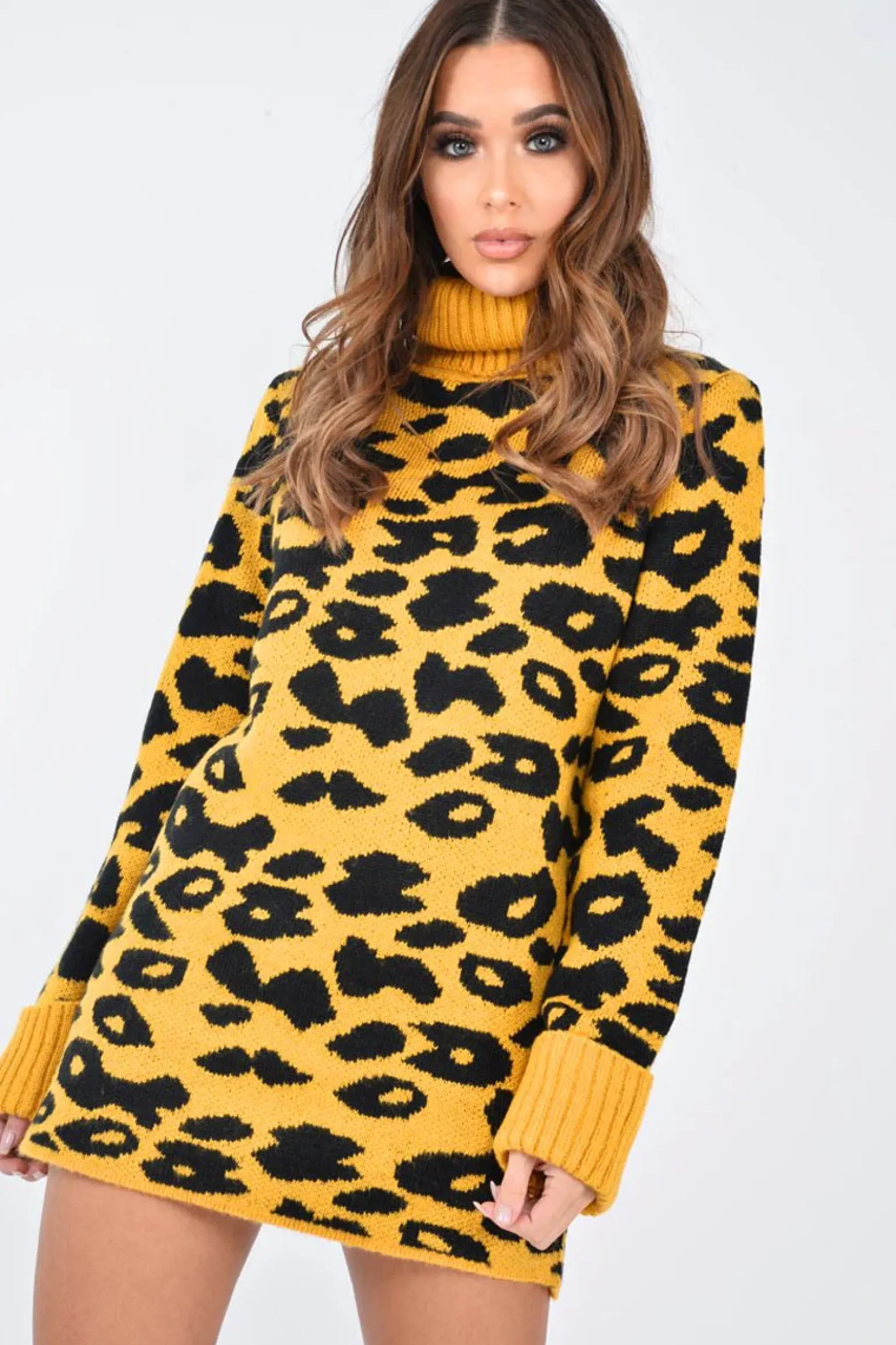 Rebellious Fashion Mustard Leopard Roll Neck Jumper - Deona