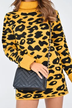 Rebellious Fashion Mustard Leopard Roll Neck Jumper - Deona