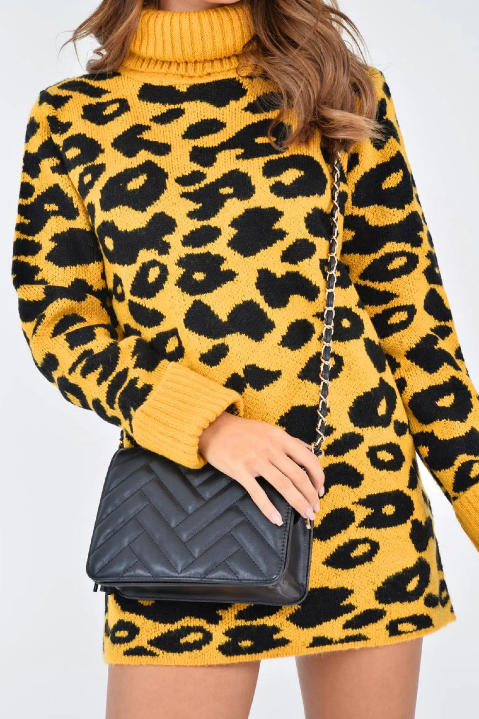 Rebellious Fashion Mustard Leopard Roll Neck Jumper - Deona