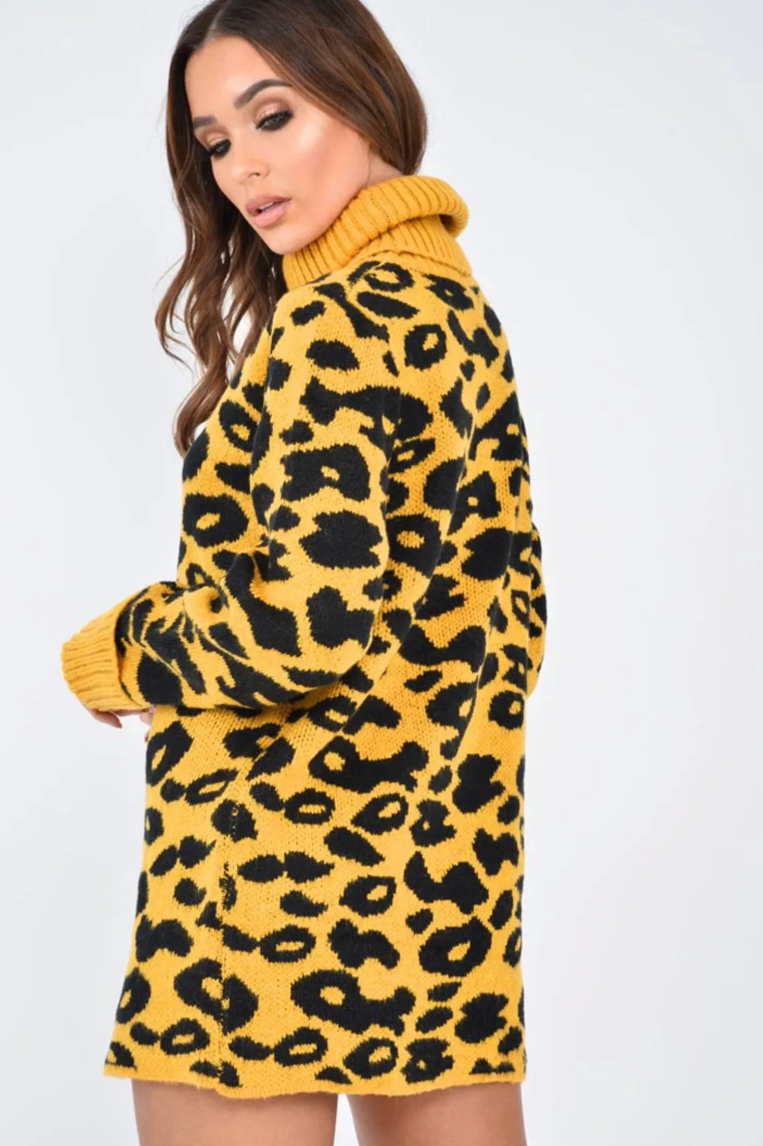 Rebellious Fashion Mustard Leopard Roll Neck Jumper - Deona
