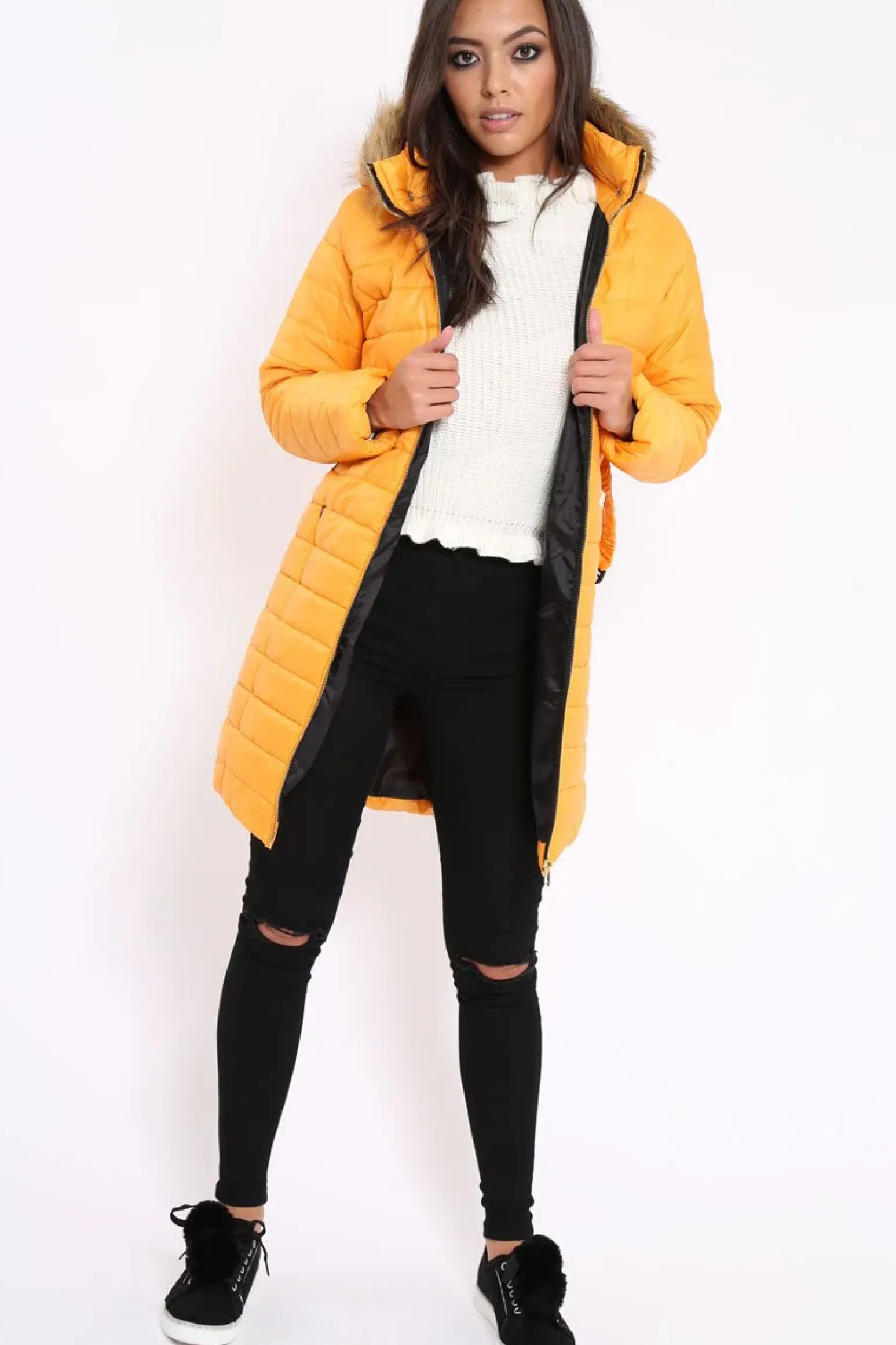 Rebellious Fashion Mustard Longline Puffer Jacket - Alexandra
