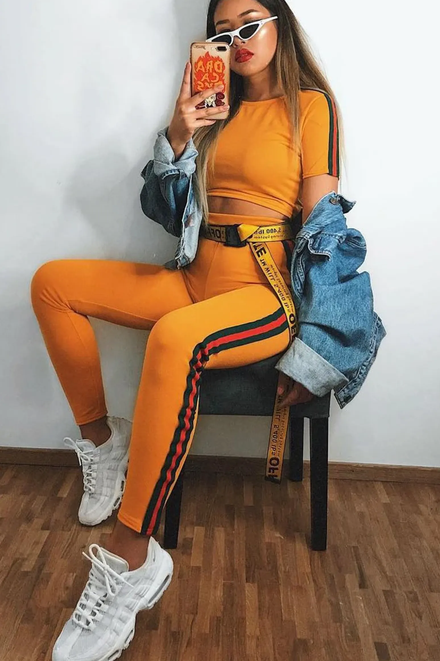 Rebellious Fashion Mustard loungewear set with Side Stripe Sports Trim Detail - Lear