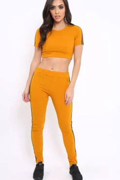 Rebellious Fashion Mustard loungewear set with Side Stripe Sports Trim Detail - Lear