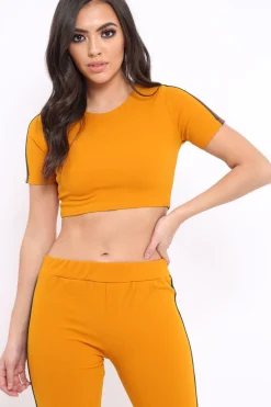 Rebellious Fashion Mustard loungewear set with Side Stripe Sports Trim Detail - Lear