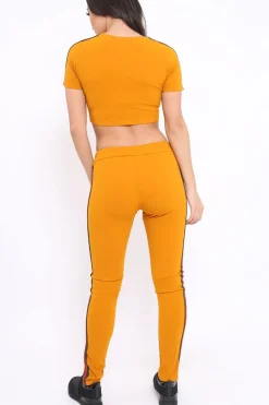 Rebellious Fashion Mustard loungewear set with Side Stripe Sports Trim Detail - Lear