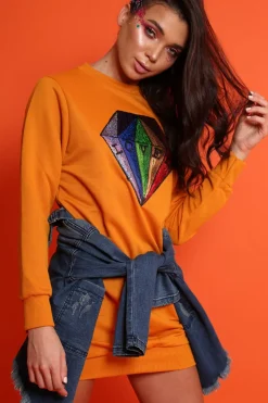 Rebellious Fashion Mustard Loved Sequin Diamond Jumper Dress - Mary