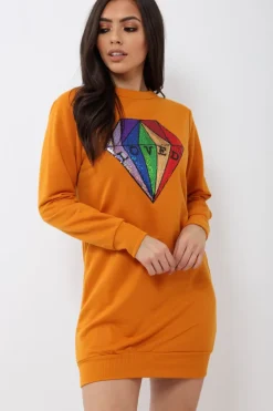 Rebellious Fashion Mustard Loved Sequin Diamond Jumper Dress - Mary