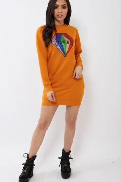 Rebellious Fashion Mustard Loved Sequin Diamond Jumper Dress - Mary