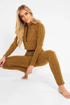 Rebellious Fashion Mustard Marl Hooded Loungewear Set - Olevia