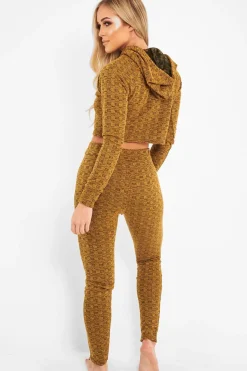 Rebellious Fashion Mustard Marl Hooded Loungewear Set - Olevia